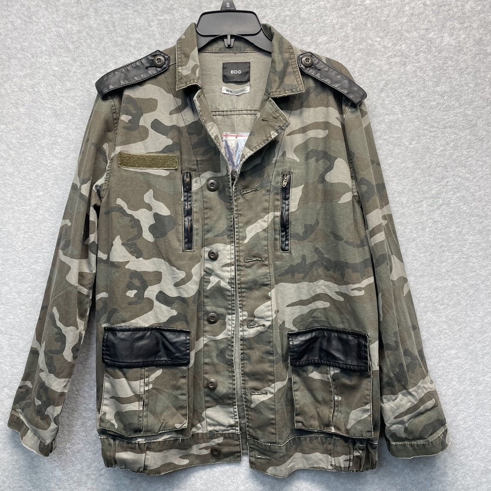 BDG Camo Jacket Womens Medium Green Military Lightweight Cotton Zip 35W013J136C